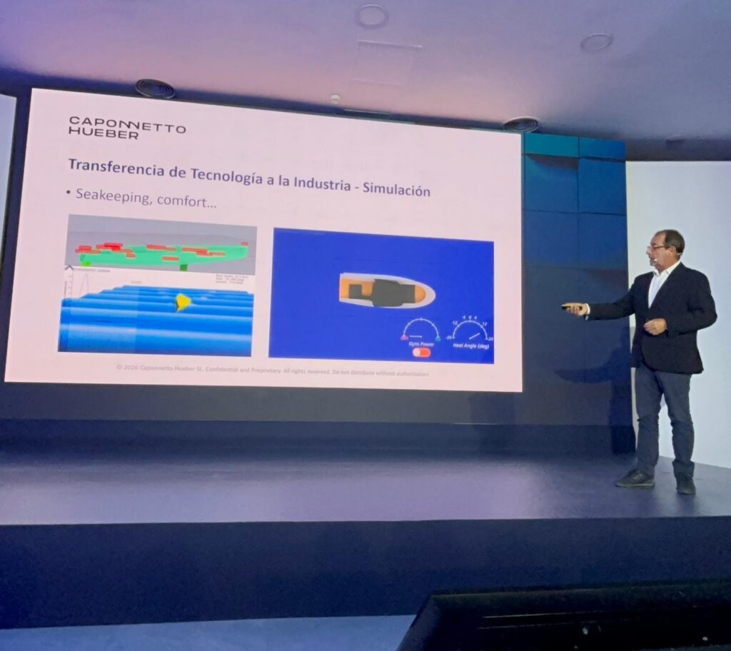 Mario Caponnetto presenting at Simcenter Technology Conference Madrid 2026 at Palacio Neptuno.