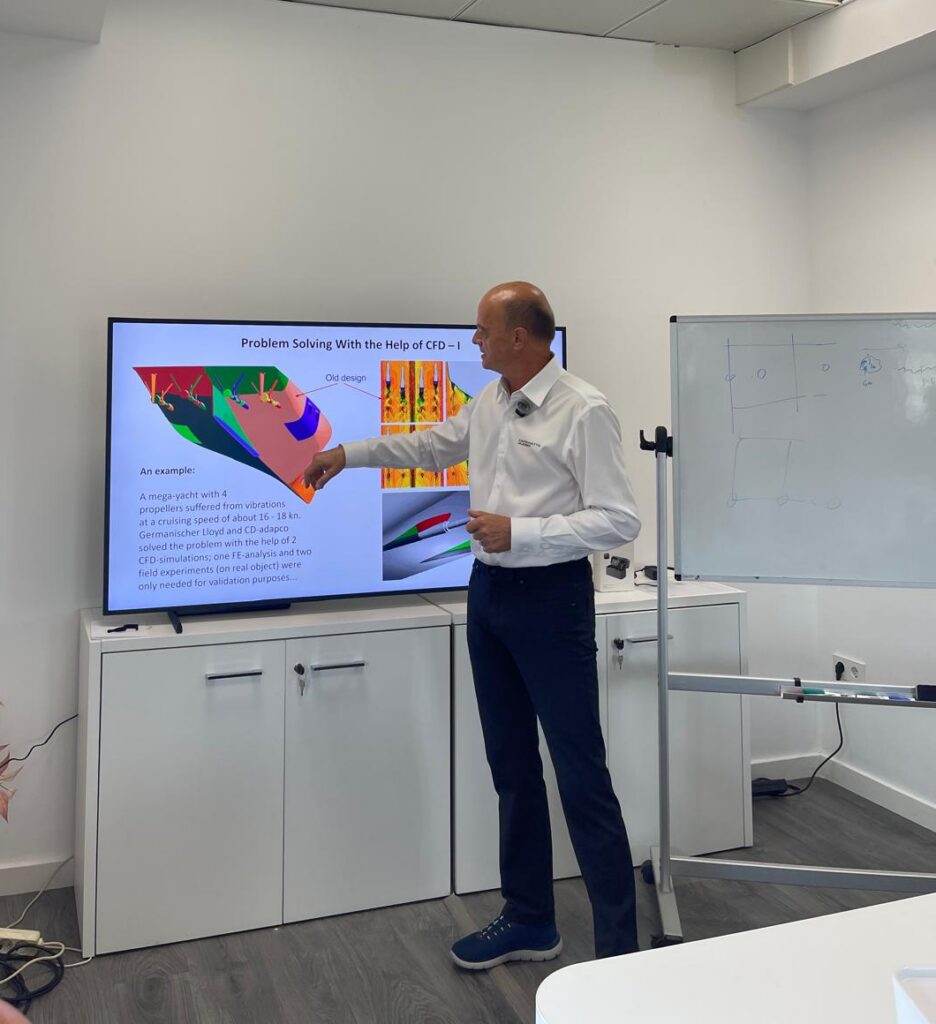 Milovan Perić, Scientific Advisor at Caponnetto Hueber, delivering a technical presentation titled “The Art of CFD Development and Application” to the CH team, exploring CFD development, numerical simulation and advanced hydrodynamic research.